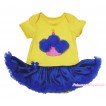 Yellow Baby Bodysuit Royal Blue Satin Pettiskirt & Royal Blue Rosettes Birthday Cake Print JS4672